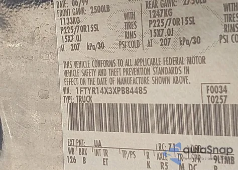 1999 Ford Ranger Xlt z USA, uszkodzony, nr VIN 1FTYR14X3XPB84485